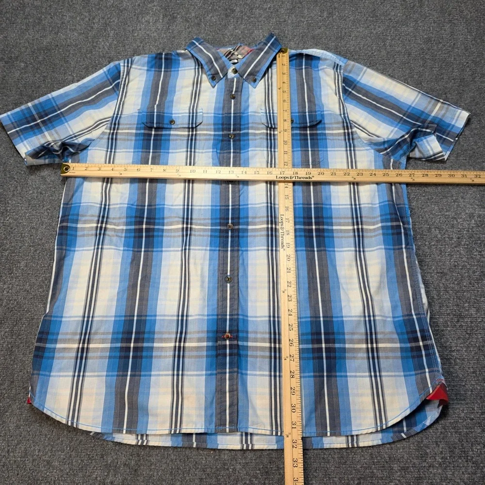 The‎ North Face Men's XXL Blue Plaid Short Sleeve Button Down Shirt Pockets